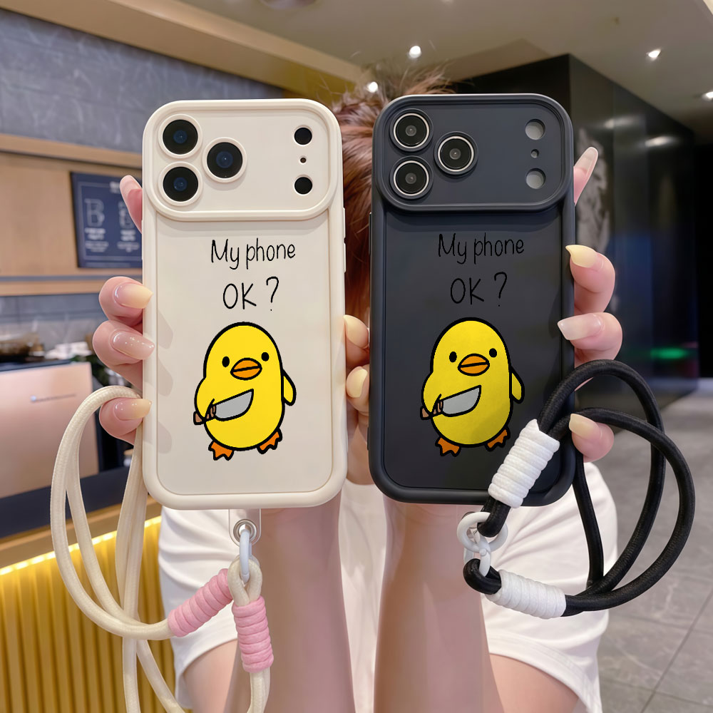 Cute Cartoon Wrist Strap Silicone Case - Funda de Teléfono con Correa de