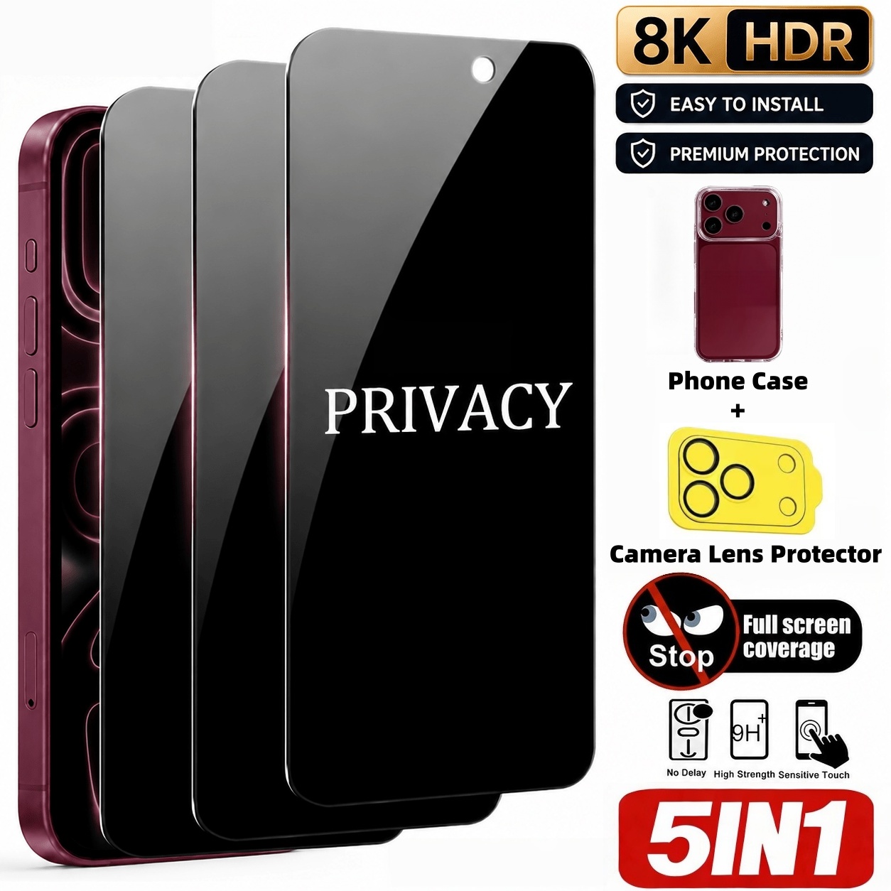 [Set de 5 Piezas] 3 Protectore - Anti Spy Privacy Glass Case reseña y precio